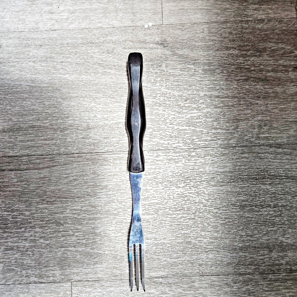 Vtg Cutco 3 Prong Carving Serving Turning Fork Plastic Brown Handle USA
